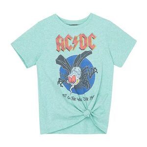 Truce AC/DC Fly On The Wall T-Shirt Kid Medium Aqua Graphic Print Knotted JDM517